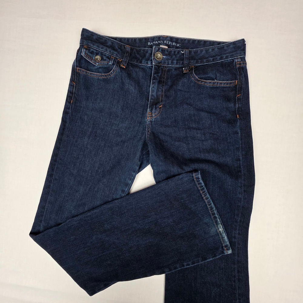 Banana Republic Bootcut Jeans 29 Dark Blue Womens Flap Pocket Stretch Denim